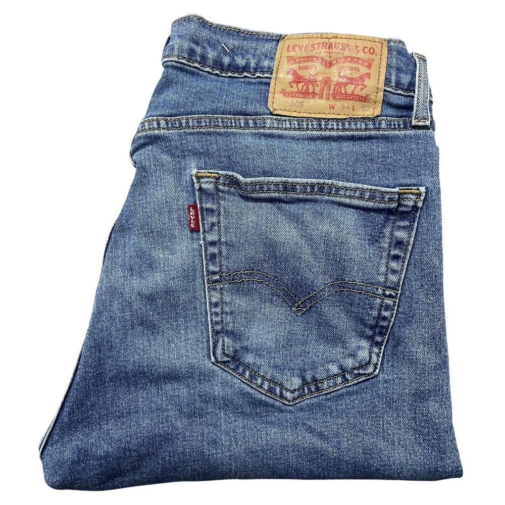 Levis 505 Jeans Mens 34x32 Blue Medium Wash Straight Leg Denim Distressed Pants